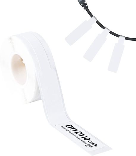 Label Maker Cable Tape, Waterproof Stronger Adhesiveness Laminated Label Pinter Paper for D11 Label Maker, Easy to Use (0.5" x 4.3", 60pcs, White)