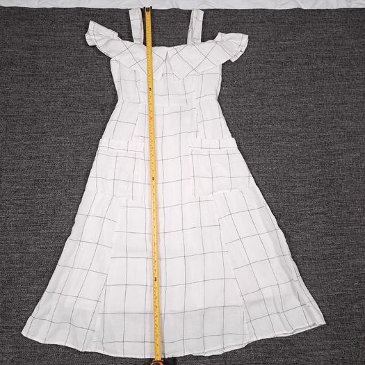 Mango White Black Grid Pattern Cold Shoulder Midi Dress Size XS