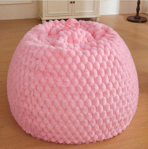 Luxury Bubble Fluffy Faux Rabbit Fur Bean Bag Cover(No Filler), Pink No-Shed, Non-Slip Bottom, Wrap-Around Zipper, Washable, Sweet Stuffed Animal Storage Beanbag Cover for Kids Teens Girls Adult