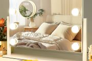Vanity Mirror, Hollywood Makeup Mirror with 12 Light Bulbs, 3 Color Modes and Adjustable Brightness, Touch Control, Detachable 10X Zoom Mirror (White)