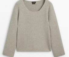 Massimo Dutti Ribbed Wool Boxy Sweater