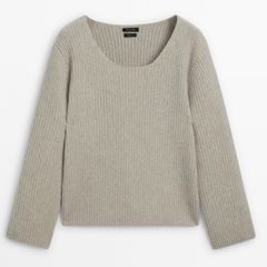 Massimo Dutti Ribbed Wool Boxy Sweater