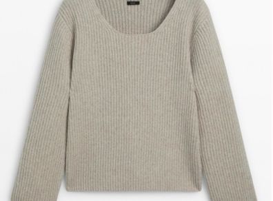 Massimo Dutti Ribbed Wool Boxy Sweater