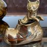 Vintage MCM Solid Brass Small Kitty Cat in a Boot Whimsical Sculpture Image 8