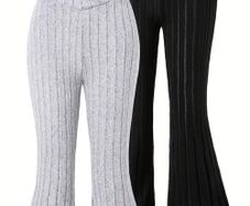 Brand New Set of 2 Girls' Elegant Fleece-Lined Flare Pants (Ages 13-14)