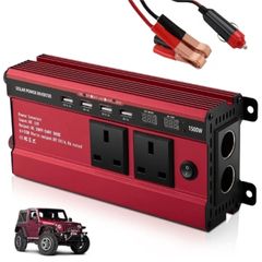 12V to 240V AC Car Converter, Power Inverter with 3.1A 4 USB 2 AC Sockets Dual Car Adapter, 2 LED Display, for Travel Camping RV Motorhomes Boat, Red