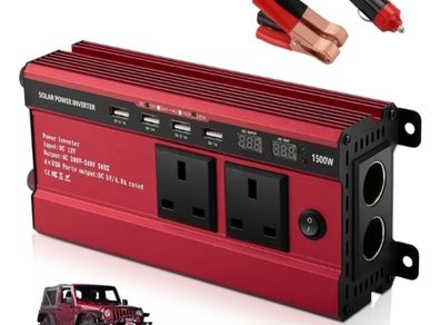 12V to 240V AC Car Converter, Power Inverter with 3.1A 4 USB 2 AC Sockets Dual Car Adapter, 2 LED Display, for Travel Camping RV Motorhomes Boat, Red