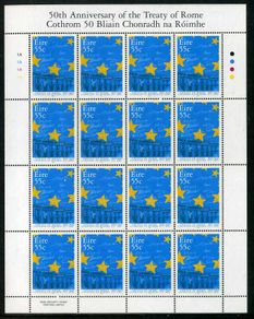 2007 Ireland 50th Anniversary of the Treaty of Rome Commemorative Stamp Sheetlet Plate 1A1A1A1A Mint Never Hinged (MNH)