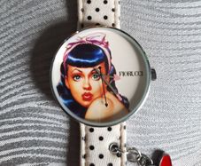 RARE Vintage Fiorucci "Rear Window" Pin-Up Watch - Polka Dot Strap