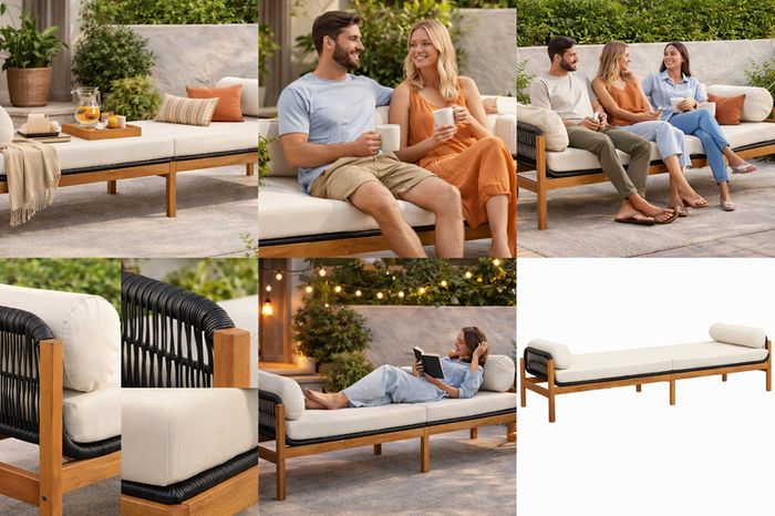 Extra Large Garden Bench 216cm 3 Seater With Cushions Patio Outdoor Seating