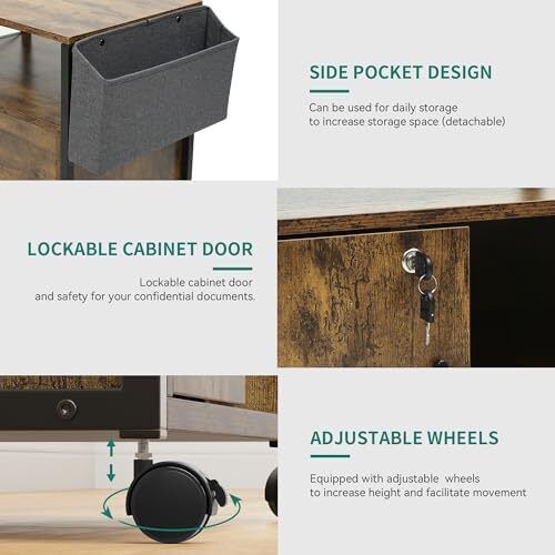 Wooden Printer Stand With Power Outlets, Industrial Storage Cabinet, Print Stand Filing Cabinets with Key, Wooden Sideboard with Open Shelf, Brown