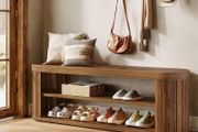 120cm Wooden Entrance Bench with 2-Tier Shoe Rack, Rustic Hallway Storage Bench, Entryway Seating Bench for Bedroom, Living Room &amp; Dining Room