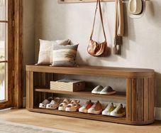 120cm Wooden Entrance Bench with 2-Tier Shoe Rack, Rustic Hallway Storage Bench, Entryway Seating Bench for Bedroom, Living Room & Dining Room