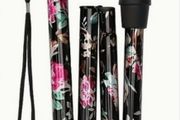 Folding Walking Stick, Black Floral
