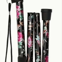 Folding Walking Stick, Black Floral