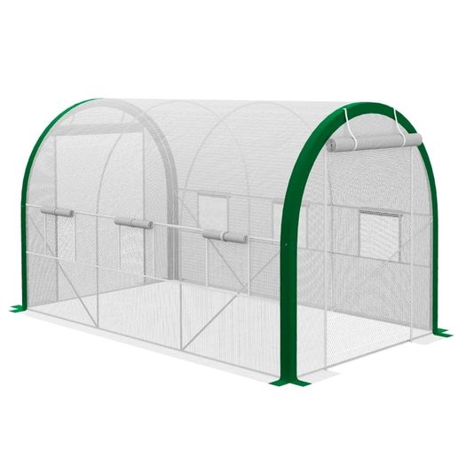 Tunnel Greenhouse, Greenhouse, Zipper Doors, Mesh Windows, Metal Frame, 3.5 x 2 x 2m, White