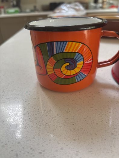 Free Enamel Smaltum colourful mug with this Vintage - Mid Century Red Enamel Coffee Pot with attached lid - 17 cm to lid level