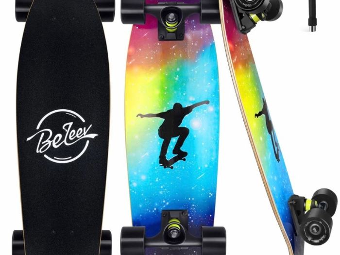 Skateboard, 27 x 8 inch Complete Skateboard for Kids Teens and Adults, 7 Layer Canadian Maple Double Kick Deck (MULTIPLE DESIGNS)