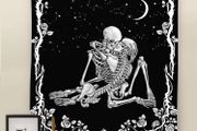 Skull Tapestry, The Kissing Lovers Black and White Tapestries, Moon and Starry Stars Floral Tapestry (MULTIPLE SIZES)