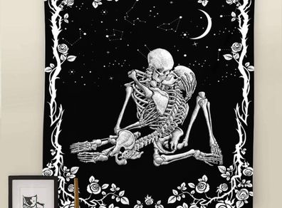 Skull Tapestry, The Kissing Lovers Black and White Tapestries, Moon and Starry Stars Floral Tapestry (MULTIPLE SIZES)