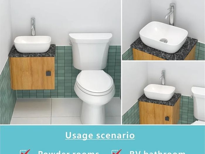Modern Bathroom Small Vessel Sink Above Counter Compact Porcelain Ceramic Wash Basin Small Vanity Sink Lavatory Wash Hand Basin,362 x 248 x 112mm
