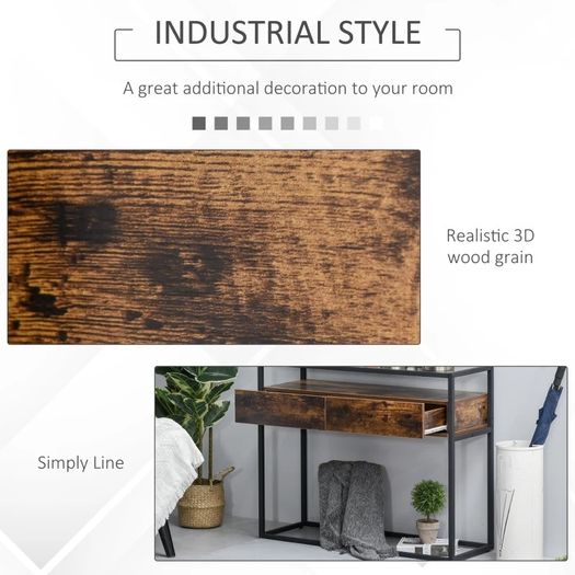 Entryway Console Table Desk with Drawers, Toughened Glass Shelf, 3D Wood Grain (FREE SHIPPING)