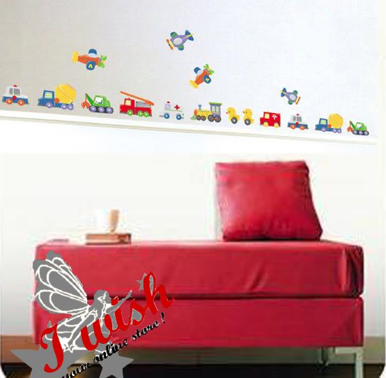 Cars Trucks Ducks Planes Train etc Colour Boys Kids Room Wall Stickers