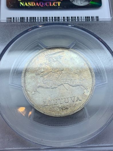 Lithuania 1936 silver 5 litai PCGS MS62 Rare uncirculated