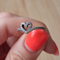 Pandora Sparkling Wishbone Heart silver ring  size 48