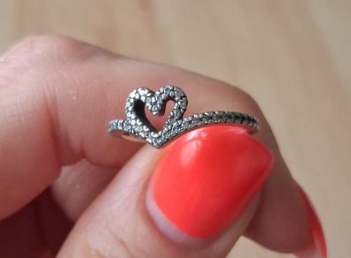Pandora Sparkling Wishbone Heart silver ring  size 48
