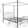 5ft King Canopy Bed Frame Platform, 150x200cm Kingsize Bed Frame with Vintage Headboard and Footboard, Heavy Duty Steel Slats and Support with Mattress Foundation,Black Image 3
