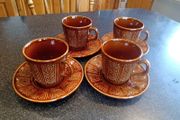 Vintage Tams Ware Pottery Cups and Saucers Tulip Pattern