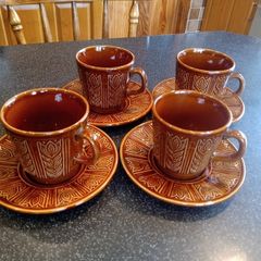 Vintage Tams Ware Pottery Cups and Saucers Tulip Pattern