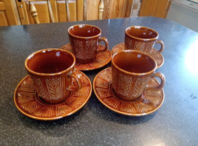 Vintage Tams Ware Pottery Cups and Saucers Tulip Pattern
