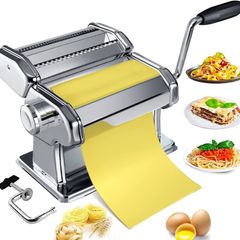Pasta Maker Machine, Homemade Stainless Steel Manual Roller Pasta Maker with Adjustable Thickness Settings Sturdy Noodles Cutter with Clamp for Spaghetti, Fettuccini, Lasagna or Dumpling Skins