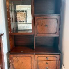 Vintage Mahogany Display Cabinet/ Wall Unit with Built-in Light