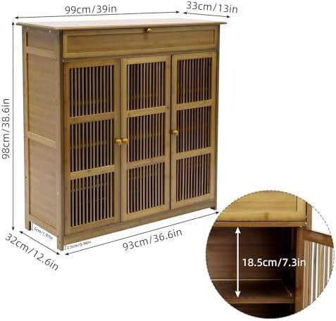 Wooden Shoe Storage Cabinet with Slatted Doors, 5 Tier Storage freestanding