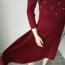 Red Burgundy knitted dress with pearls, size 12 Image 3