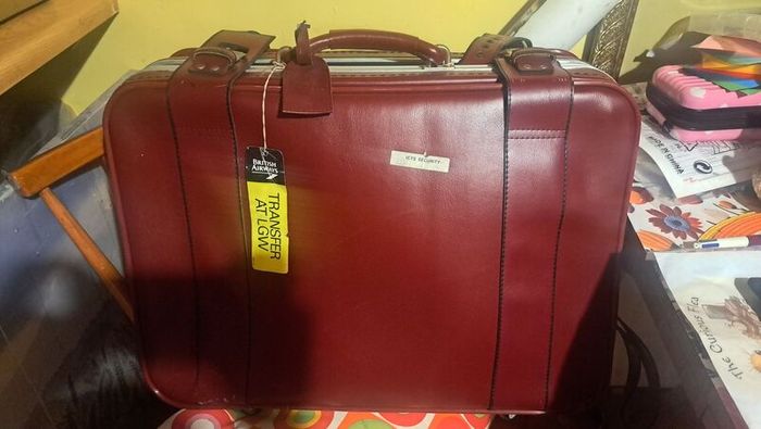 Oxblood red burgundy leather expanding travel suitcase vintage