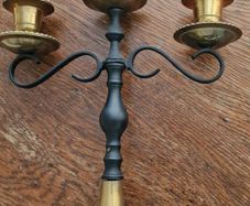 Pair of Vintage Brass and Black Metal 3-Arm Candelabrum