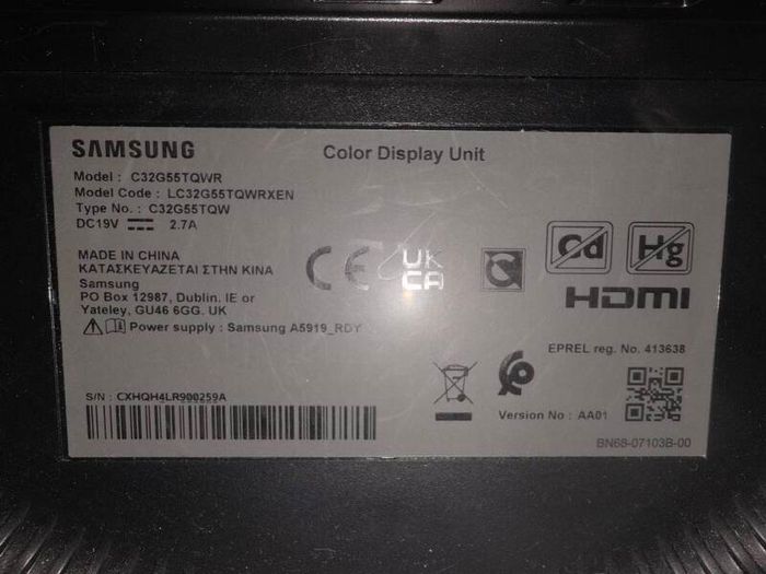 Samsung Odyssey G7 32INCH Curved Gaming Monitor Broken)