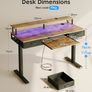 Standing Desk with Keyboard Tray & Storage Drawers, 120cm Height Adjustable Desk with Monitor Stand, LED Lights, Power Outlet and USB Ports for Home Office, Rustic Brown Image 2