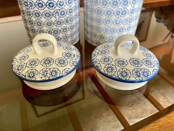 Nicola Spring Hand Printed Kitchen Canisters   Blue and White