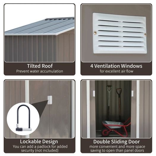 SUMMER SALE 7ft x 4ft Lockable Polypropylene Garden Storage Shed Storage w/ Air Vents Steel Grey (FREE POSTAGE)