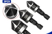 3PC Hexagonal Shank 90 Degree Black Five Blade Chamferer 12/16/19mm Countersink Drill Woodworking Hole Opener Tool Set