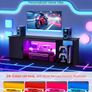TV Stand  Modern Entertainment Center with Light Strip, Wooden TV Cabinet Storage with Glass Shelf and Adjustable Shelves Image 4