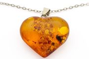 Natural Baltic Amber Heart 925 Silver Necklace