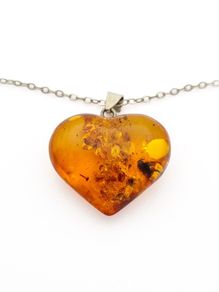 Natural Baltic Amber Heart 925 Silver Necklace