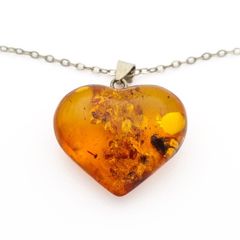 Natural Baltic Amber Heart 925 Silver Necklace