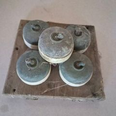Set of Five Antique Porcelain and Brass Light Switches
